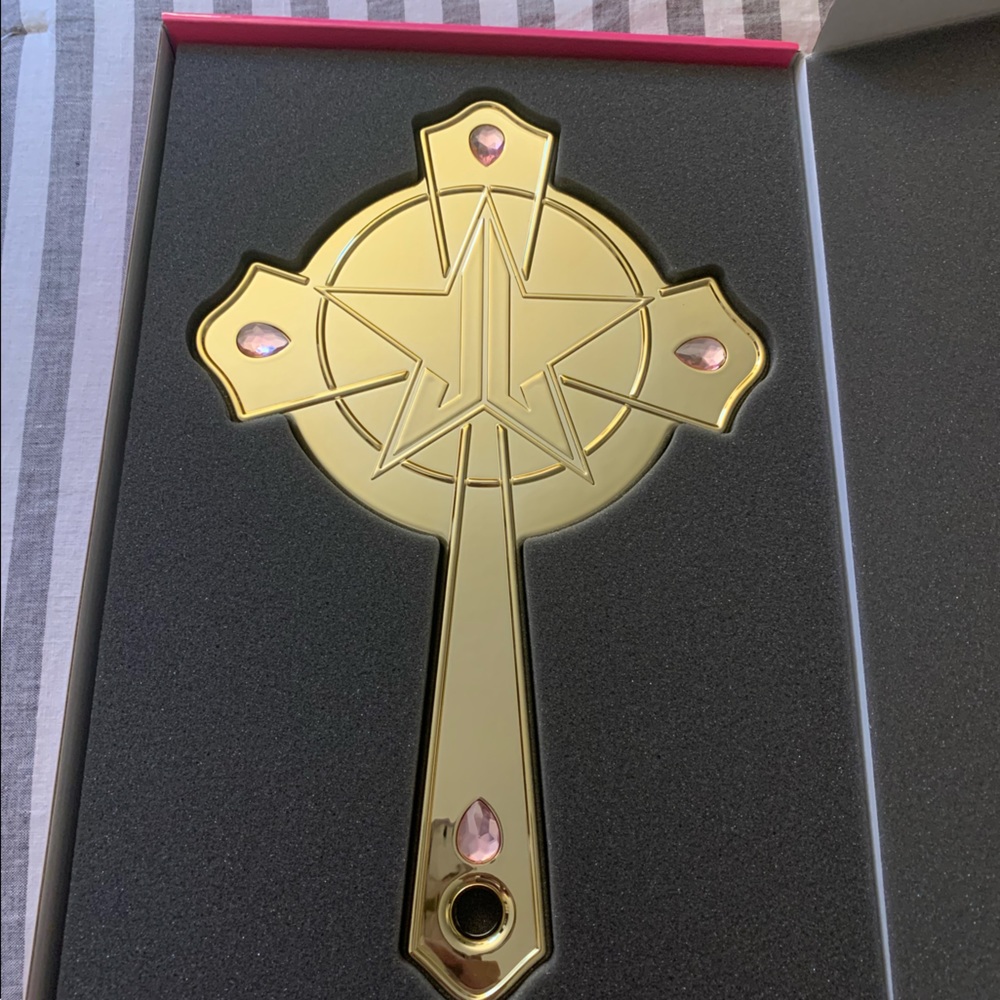 Jeffree Star Cosmetics Pink Religion 💗✝️ Gold Chrome Hand Mirror